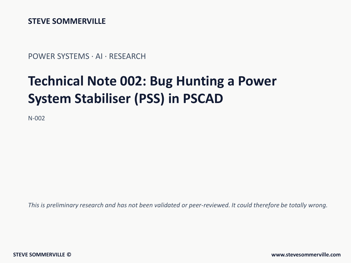 First page of Bug Hunting a Power System Stabiliser (PSS2B) in PSCAD with AI