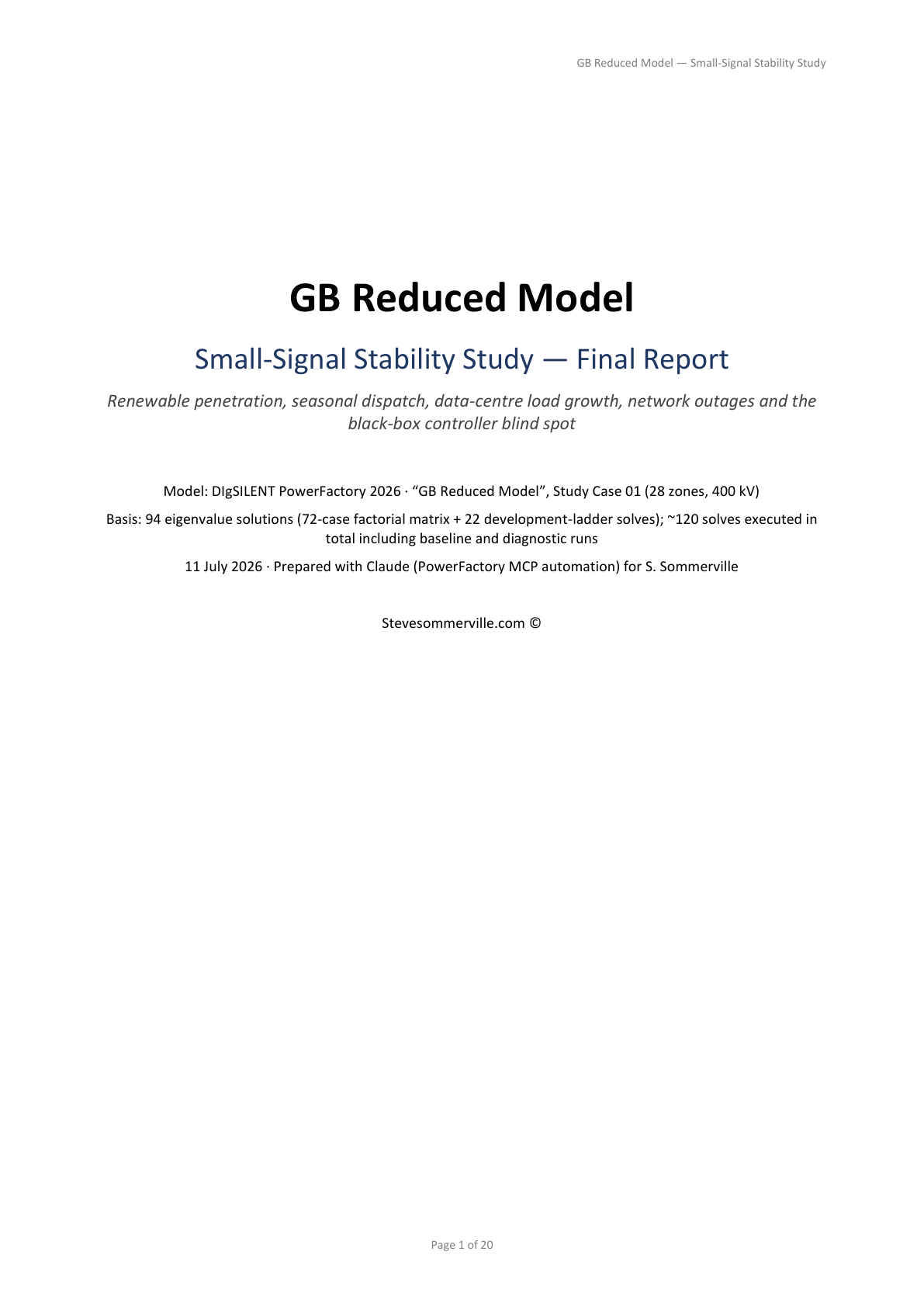 First page of Eigenvalue analysis of the NESO Reduced GB Network model with AI